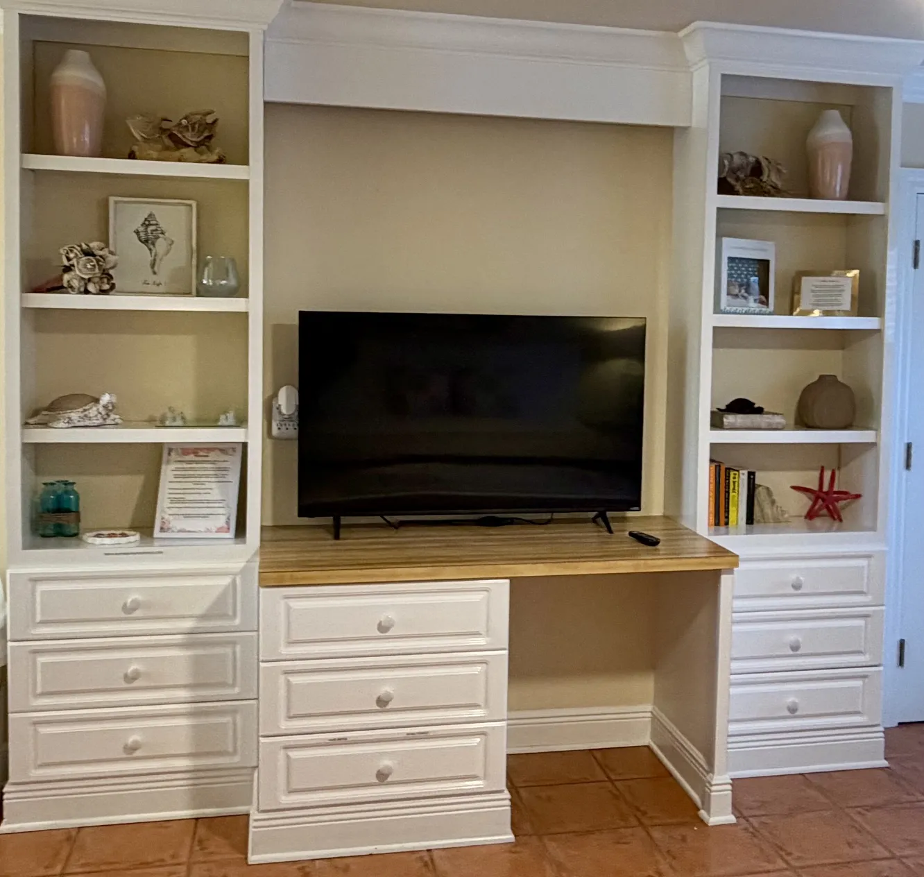 BIg screen tv and updated shelving